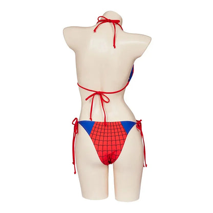 EtherealBe spider web print bikini swimwear featuring red and blue colors with adjustable ties