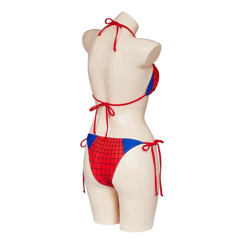 EtherealBe Spider Web Print Bikini Swimwear in red and blue with adjustable ties for a perfect fit