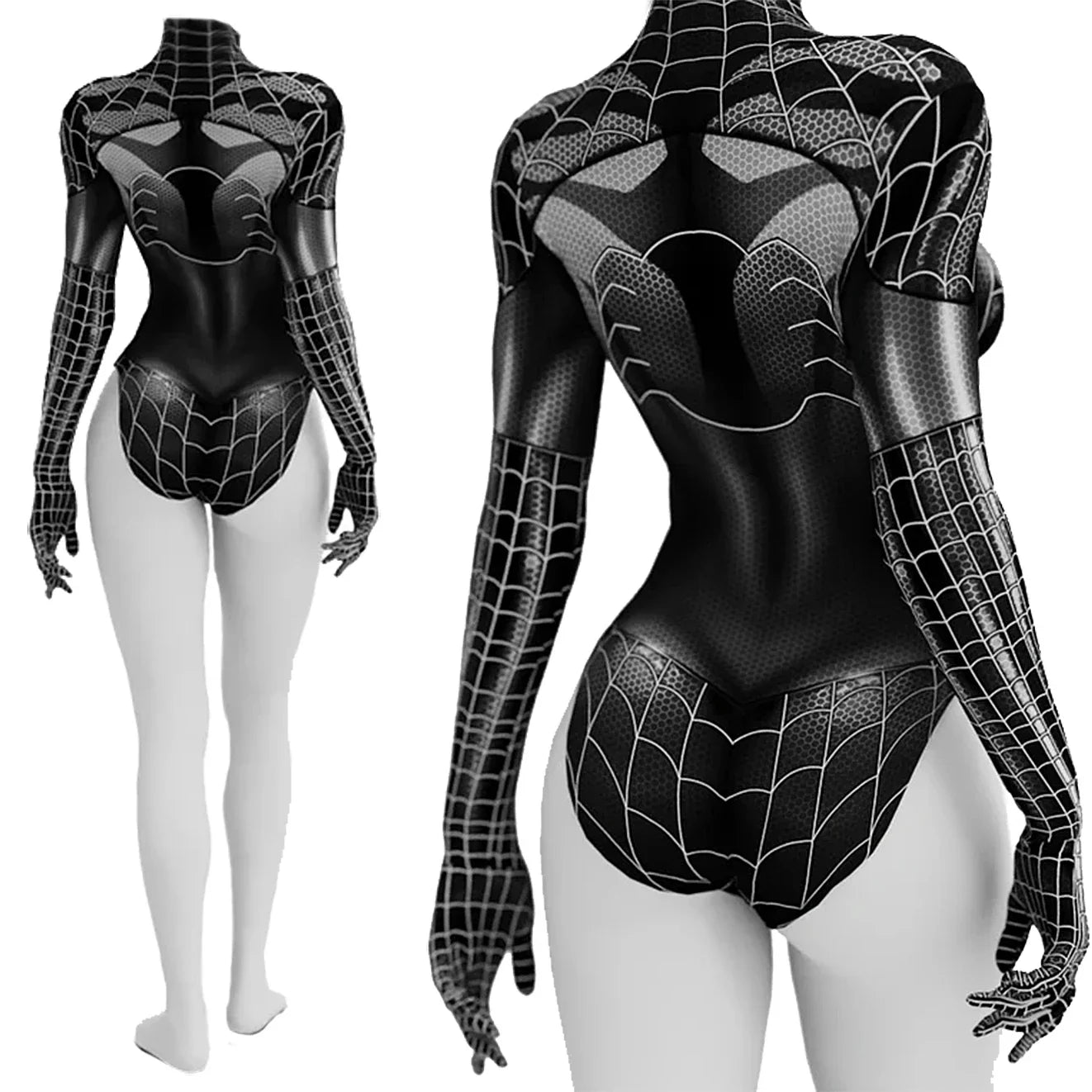 EtherealBe Spider Woman cosplay costume for women with detailed black web design and fitted silhouette