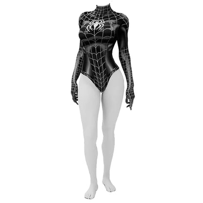 EtherealBe Spider Woman cosplay costume for women featuring a sleek black bodysuit with web design.