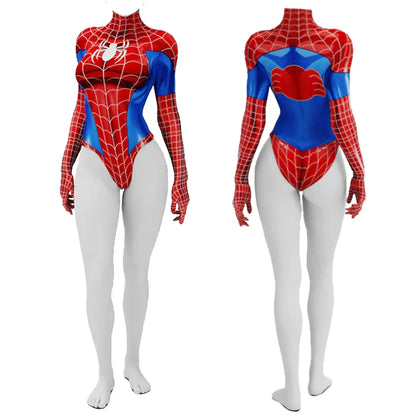 EtherealBe Spider Woman cosplay costume for women featuring vibrant red and blue design with web patterns
