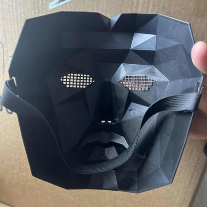Black Squid Game calamari cosplay mask with geometric design and adjustable strap for costume parties