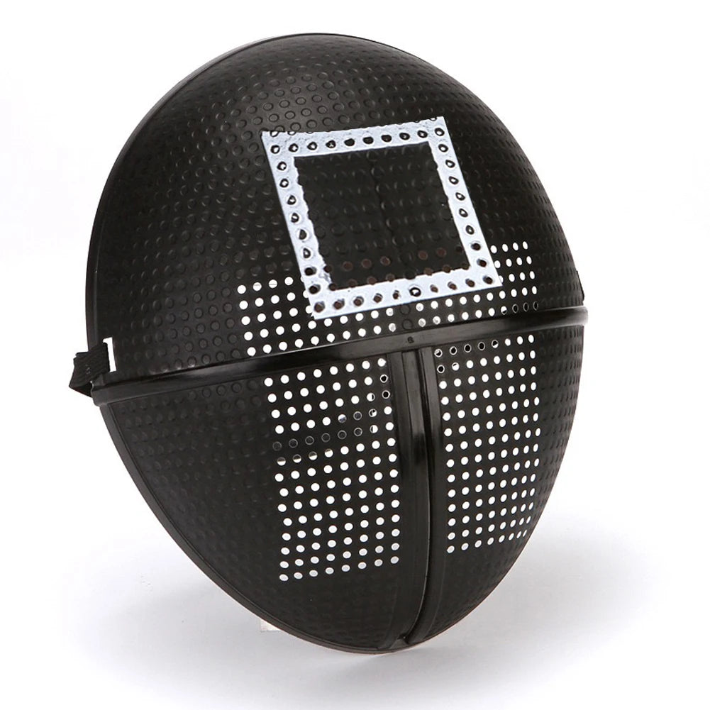 EtherealBe Squid game calamari cosplay mask in black with a square design for themed events