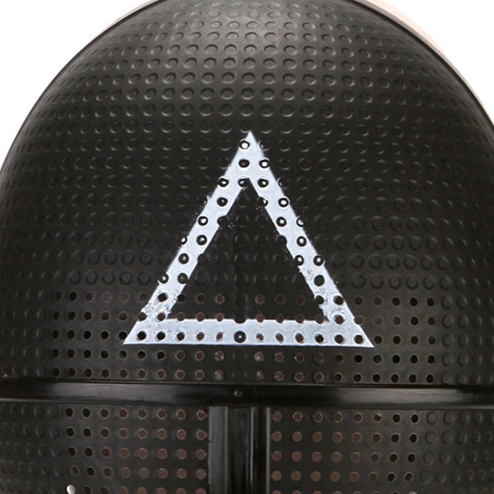 EtherealBe Squid Game Calamari Cosplay Mask featuring a triangle design on a perforated black surface