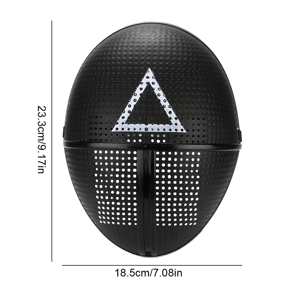 EtherealBe Squid game calamari cosplay mask in black with triangular symbol and perforated design