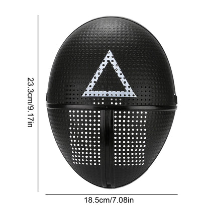 EtherealBe Squid game calamari cosplay mask in black with triangular symbol and perforated design
