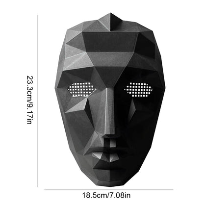 Black geometric Squid Game calamari cosplay mask with detailed ventilation for authentic costume use