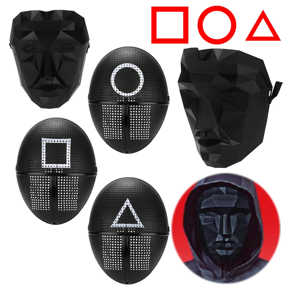 EtherealBe Squid game calamari cosplay mask set featuring triangle, circle, and square designs