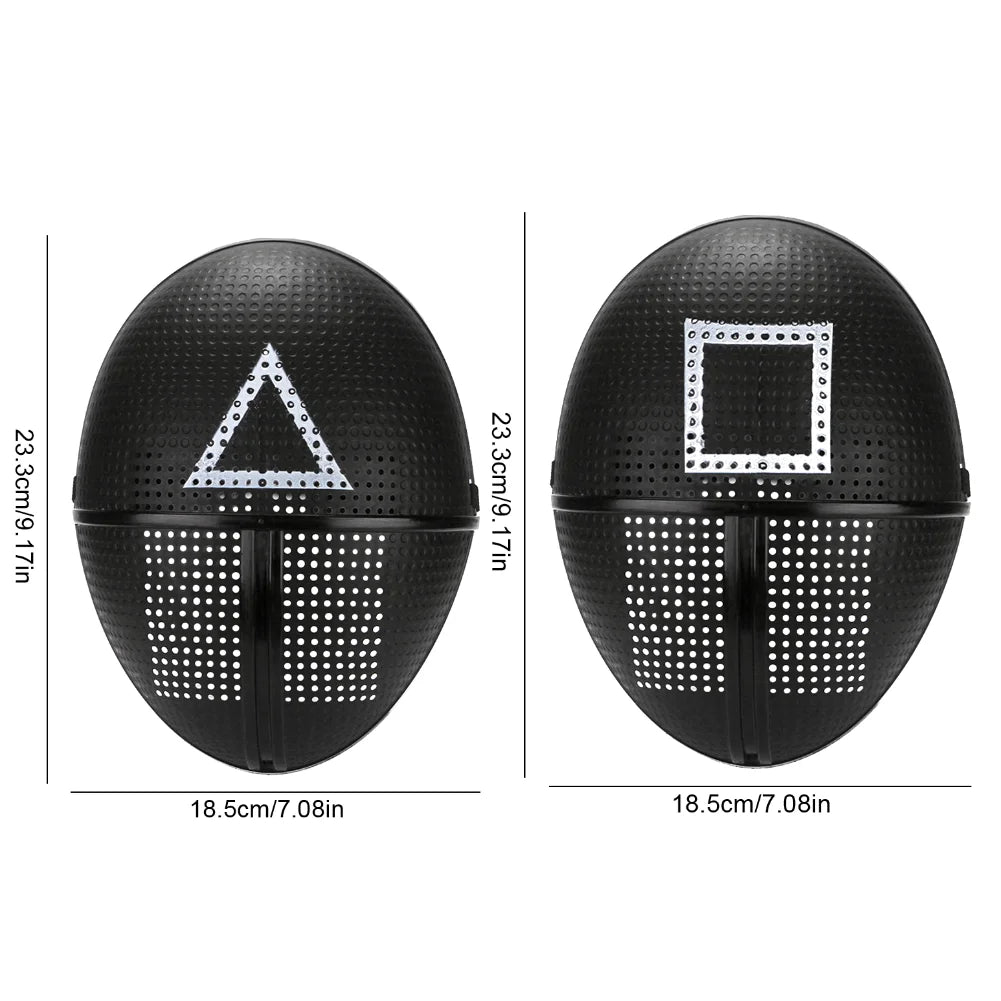 EtherealBe Squid Game Calamari Cosplay Mask featuring iconic triangle and square design details
