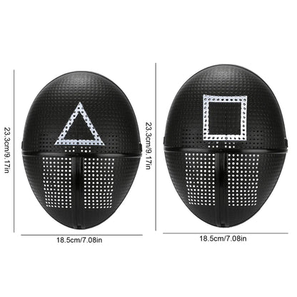 EtherealBe Squid Game Calamari Cosplay Mask featuring iconic triangle and square design details