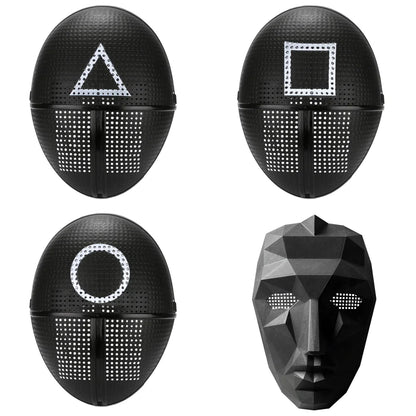 EtherealBe Squid game calamari cosplay mask set featuring triangle, square, and circle designs