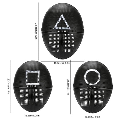 EtherealBe Squid Game Calamari Cosplay Mask featuring triangle, square, and circle designs