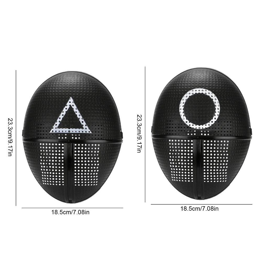 EtherealBe Squid game calamari cosplay mask with triangle and circle patterns in black for themed events