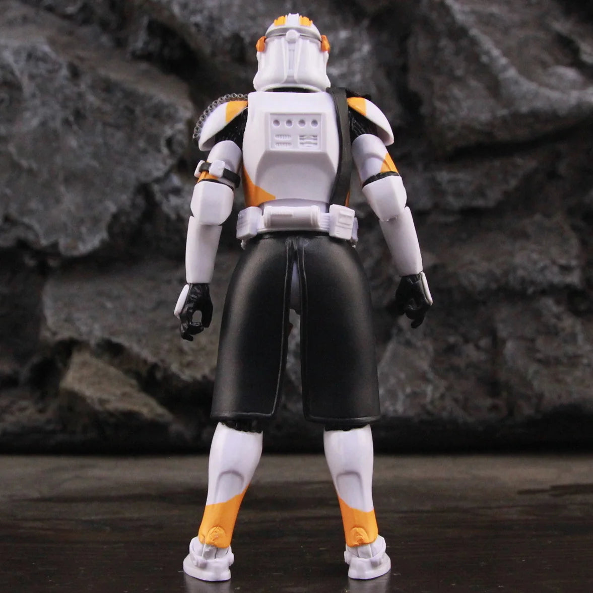 Back view of Star Wars 212th Clone Trooper action figure with detailed armor and vibrant colors