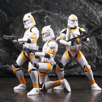 EtherealBe Star Wars 212th Clone Trooper action figure set with three articulated troopers in action poses