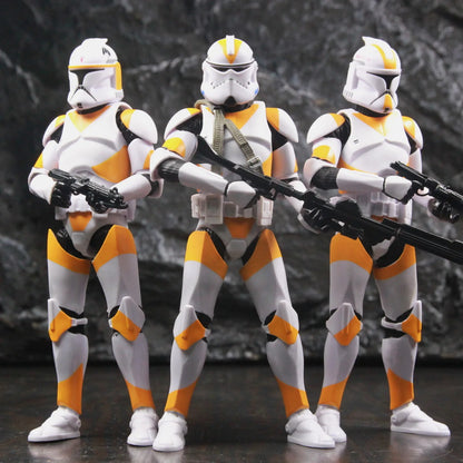 EtherealBe Star Wars 212th Clone Trooper action figure trio with blasters in dynamic poses