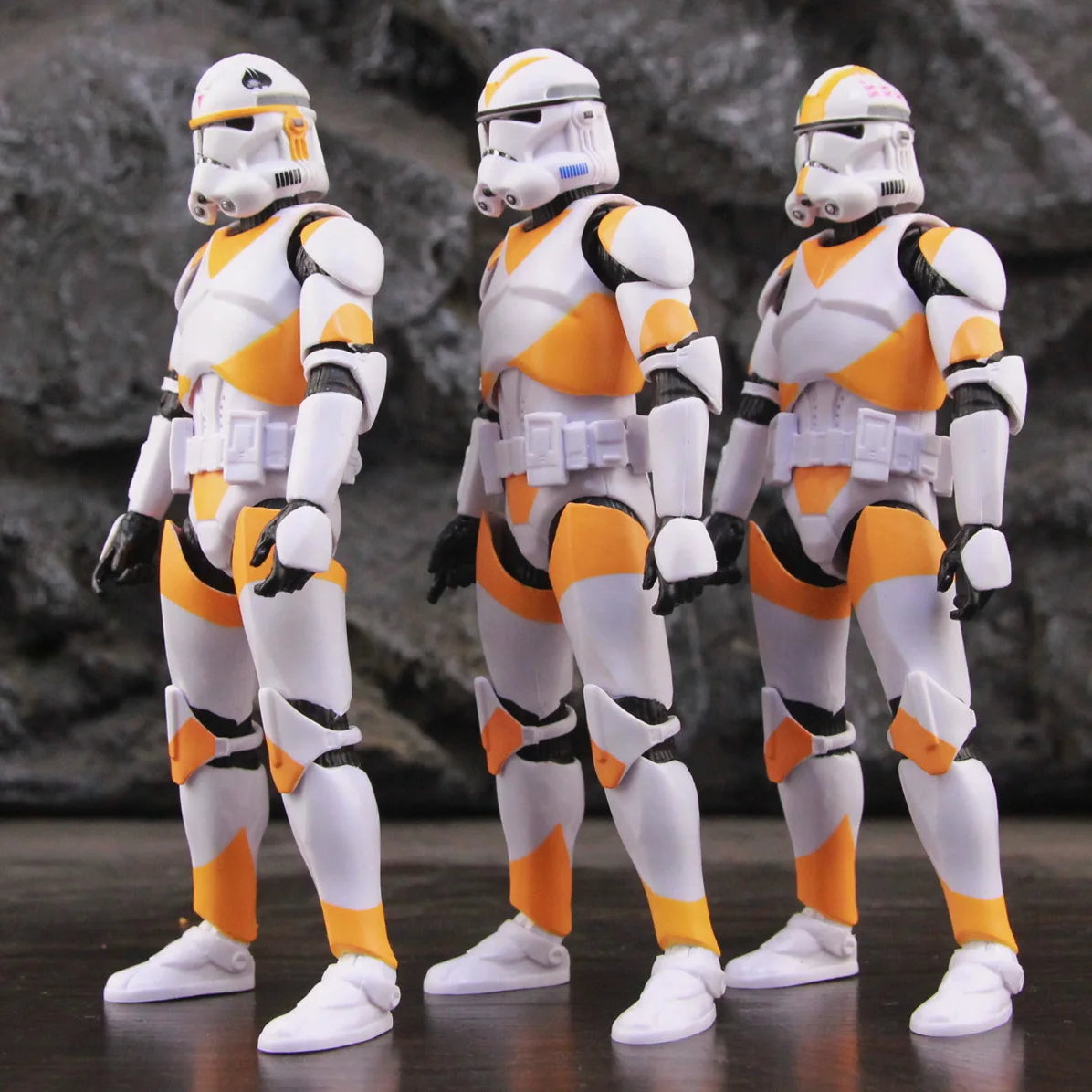 EtherealBe Star Wars 212th Clone Trooper action figure trio in detailed orange and white armor