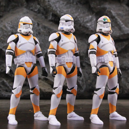 Star Wars 212th Clone Trooper action figure set featuring three detailed troopers in orange and white armor
