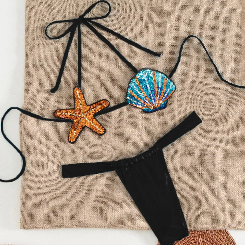 EtherealBe starfish push up bikini for women with colorful shell and starfish embellishments