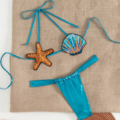 EtherealBe starfish push up bikini for women with vibrant shell design and adjustable ties