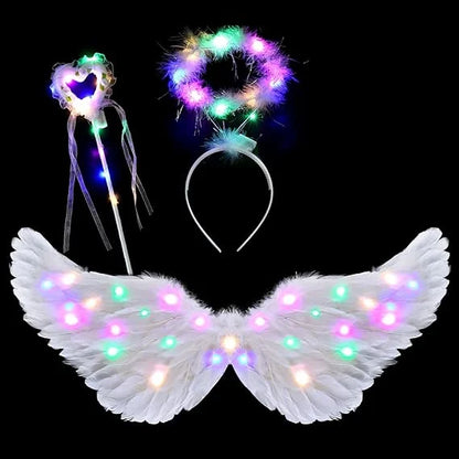 EtherealBe adult fairy wand and halo costume set white LED feather wings heart wand halo headband