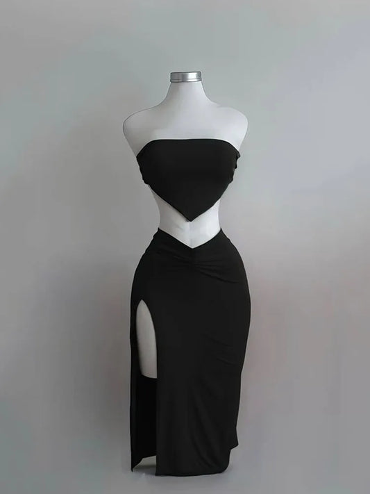 EtherealBe Strapless Backless Two Piece Set in Black with a Stylish Cut-Out Design