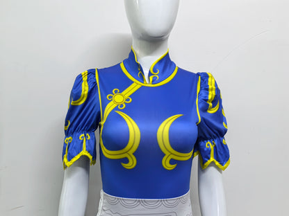 EtherealBe Street Fighter Chun Li Halloween outfit with blue and yellow detailing for themed parties