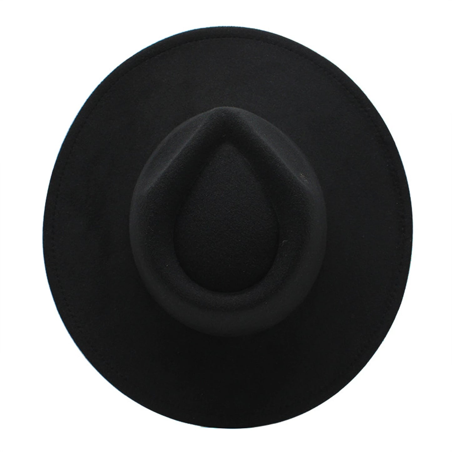 Top view of a stylish wide brim felt fedora in black for a chic and fashionable look