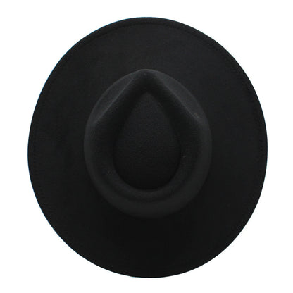 Top view of a stylish wide brim felt fedora in black for a chic and fashionable look