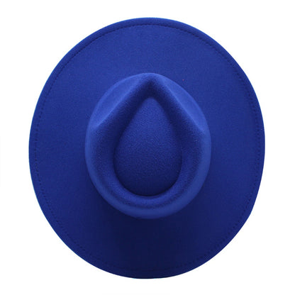 Stylish wide brim felt fedora in vibrant blue for a fashionable look