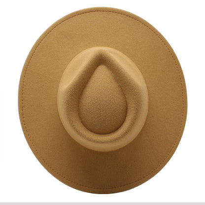 EtherealBe stylish wide brim felt fedora in soft beige for fashionable outdoor wear