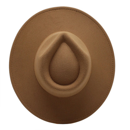 Stylish wide brim felt fedora in a warm tan color, perfect for fashion-forward looks