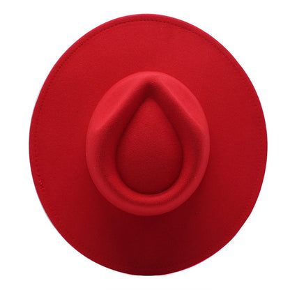 Stylish wide brim felt fedora in bold red color for a chic and fashionable look