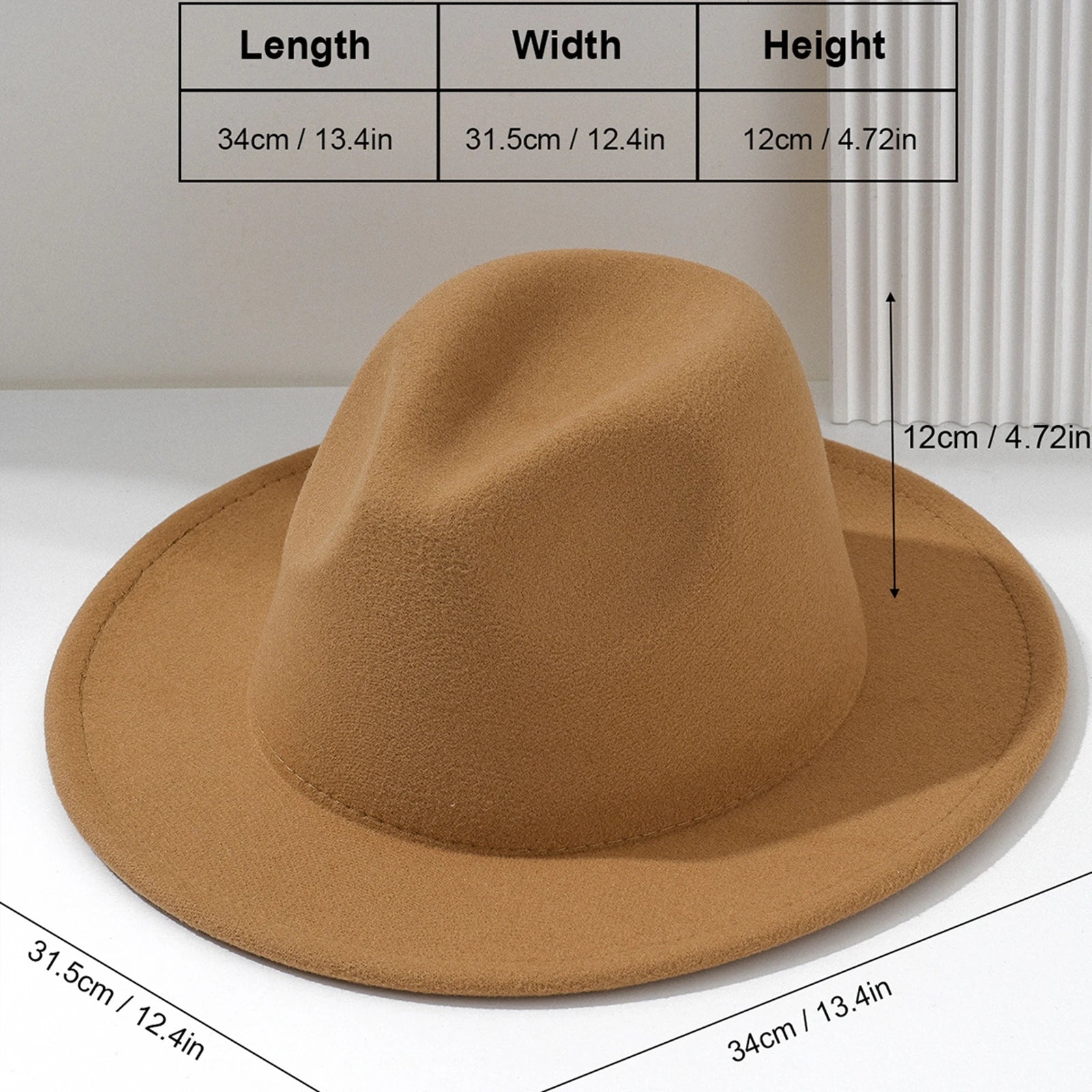 EtherealBe stylish wide brim felt fedora in tan with comfortable fit and elegant design