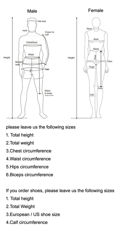 Size guide for Supergirl Kara Zor Halloween costume cosplay with male and female measurements