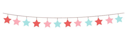 Colorful star garland with red, pink, and blue stars for festive decorations