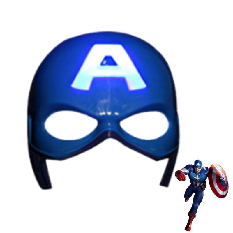 Avengers LED light up costume mask for kids. Blue Captain America style plastic mask with glowing A