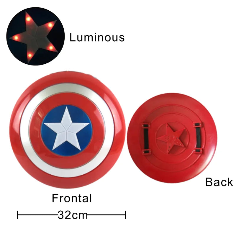 Avengers LED light up costume mask for kids red Captain America style shield toy front and back views with luminous LED star 32cm