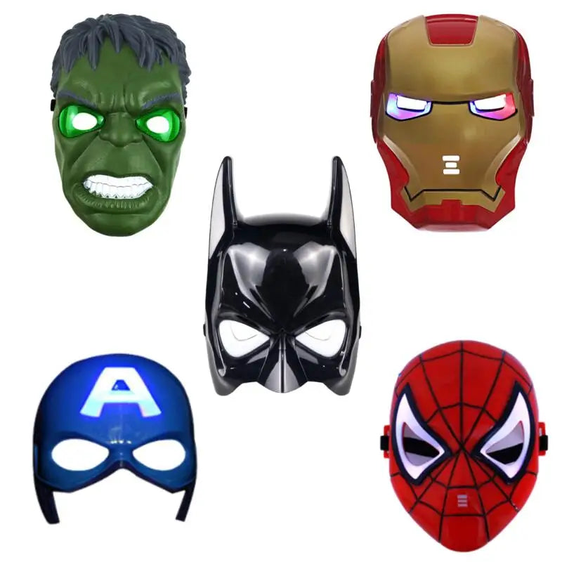 Avengers LED light up costume mask for kids five pack featuring illuminated Hulk Iron Man Batman Captain America Spider Man masks