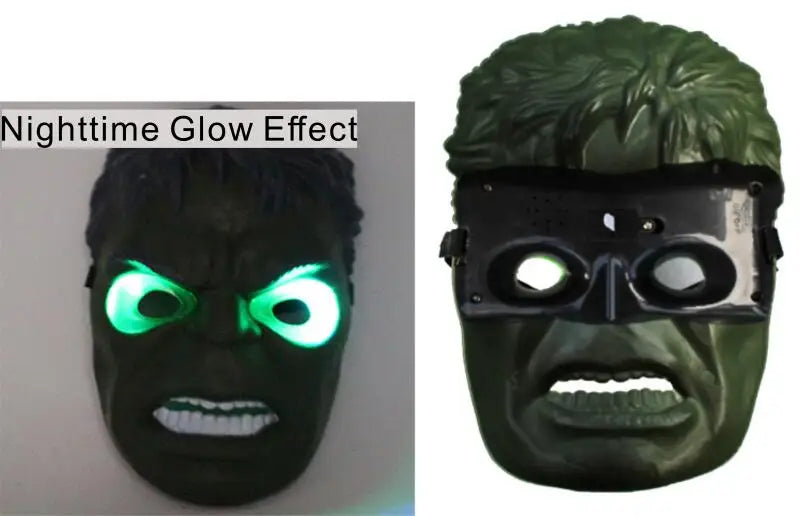 Avengers LED light up costume mask for kids green Hulk face with glowing LED eyes and nighttime glow effect