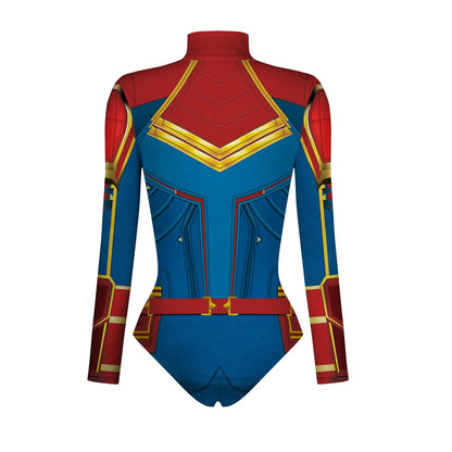 EtherealBe superhero women cosplay outfits costumes featuring a vibrant red and blue bodysuit design