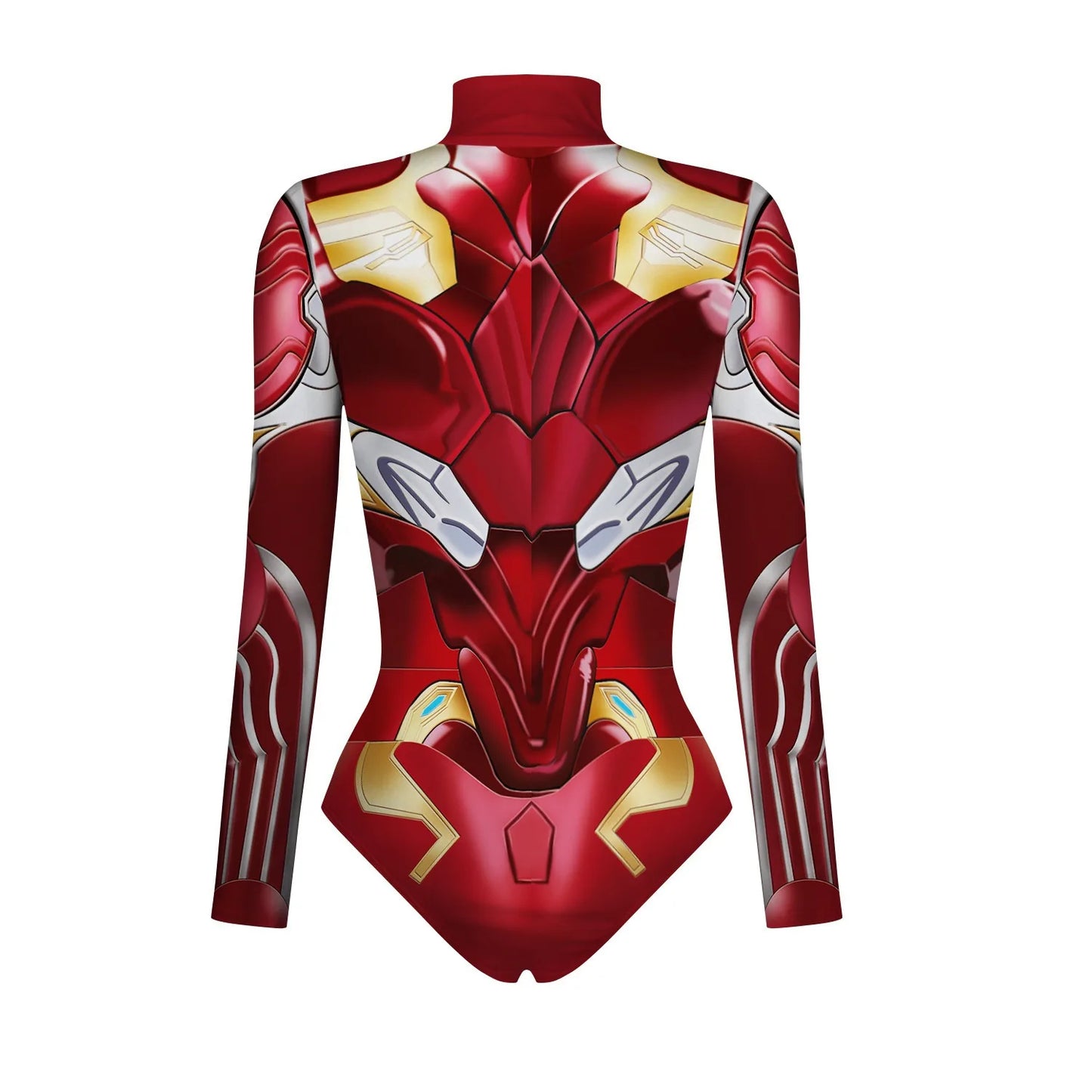EtherealBe superhero women cosplay outfits costumes featuring a red armored bodysuit with long sleeves