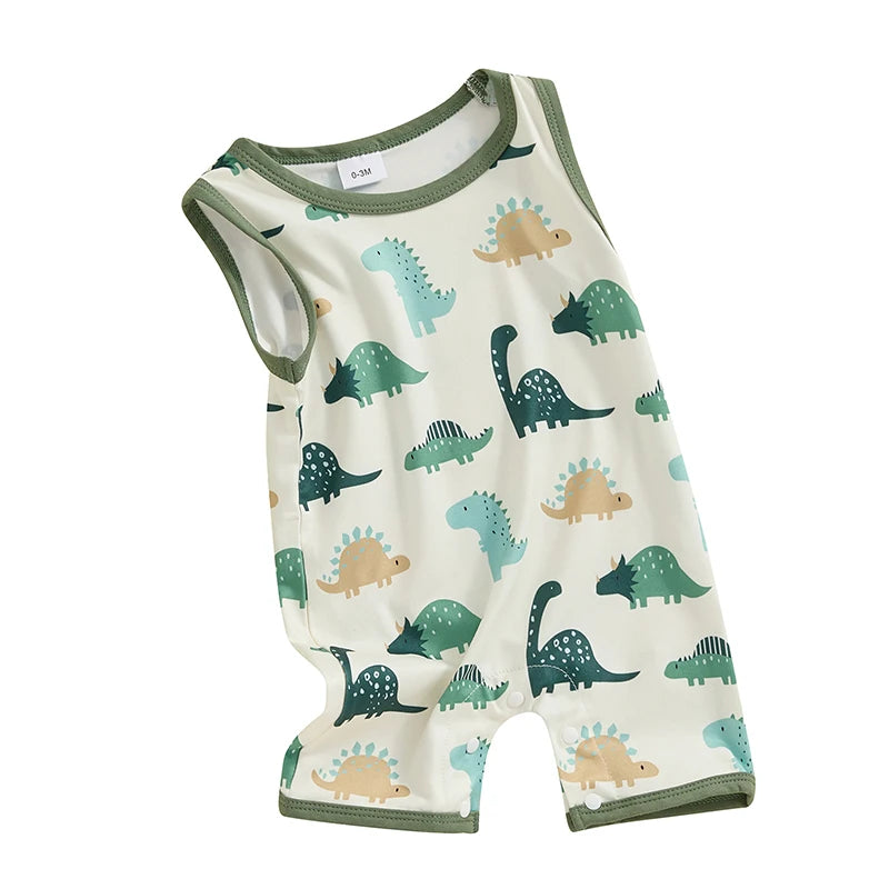 EtherealBe toddler girl floral romper featuring a playful dinosaur print on a lightweight fabric