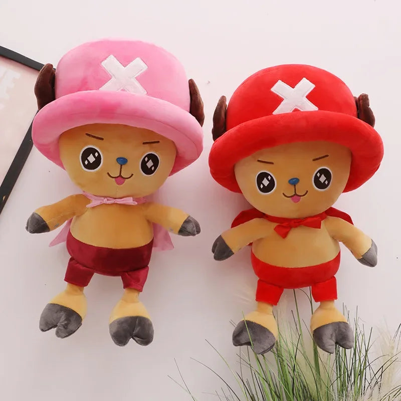 Tony Tony Chopper plush doll set in pink and red with cute expressions and soft fabric for fans