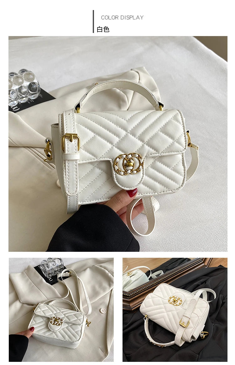 EtherealBe trendy solid color handbag with quilted design and elegant gold clasp