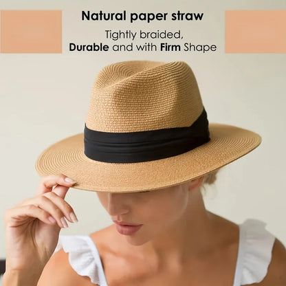 Trendy straw fedora hat made of natural paper straw with a durable and firm shape