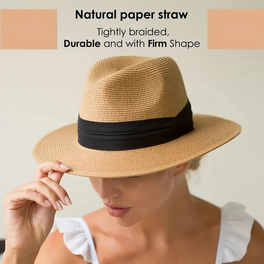 Trendy straw fedora hat made of natural paper straw with a durable and firm shape