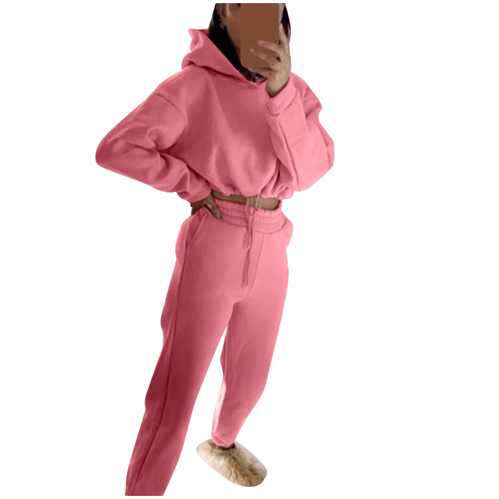 Trendy women's hoodie and joggers set in pink, perfect for casual comfort and stylish wear