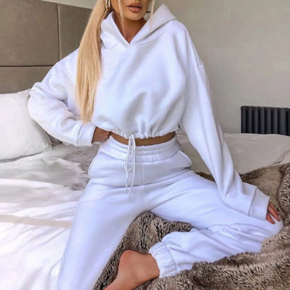 Stylish white trendy women's hoodie and joggers set perfect for casual outings and loungewear