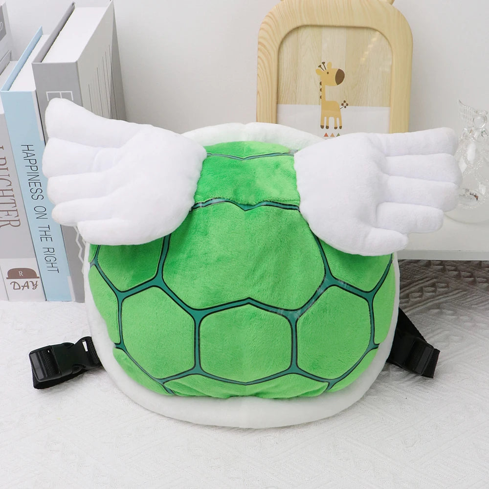 Unique Super Mario character backpack featuring a green turtle shell design with plush wings